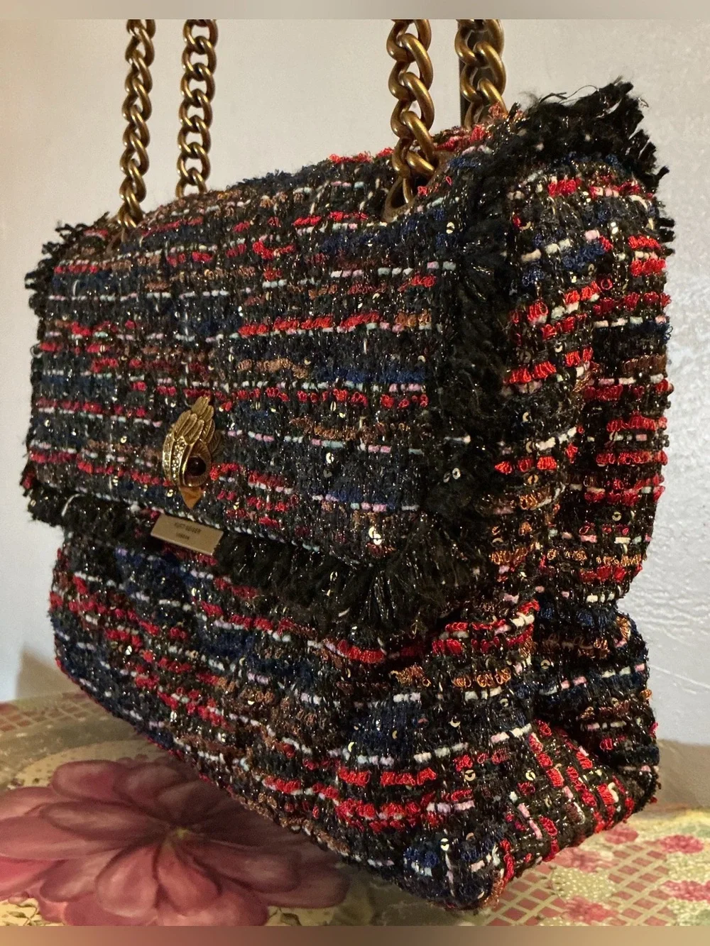 Kurt Geiger London Kensington Tweed Shoulder Bag w/Chain Strap - Multicolor
